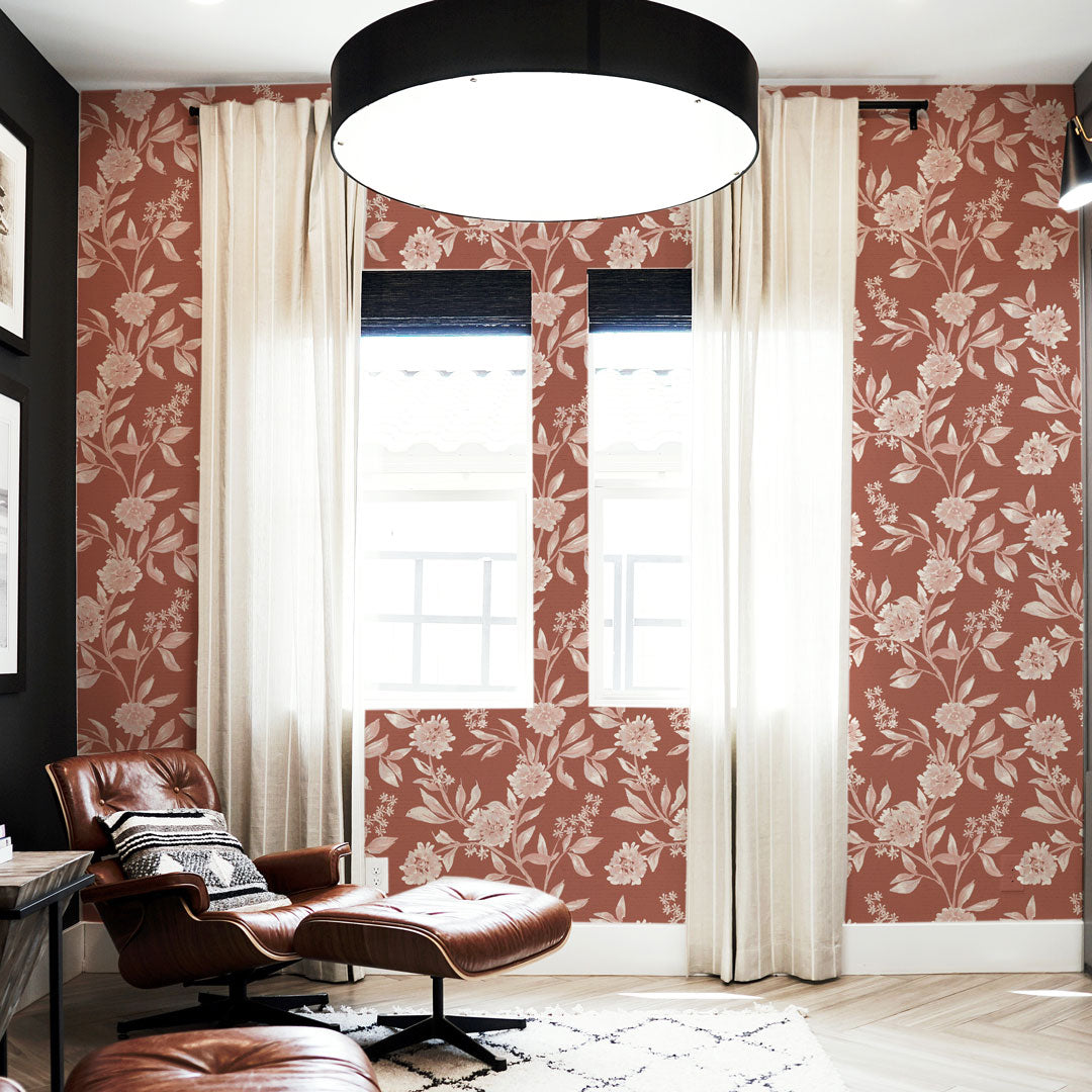 Clay Peonies Wallpaper featuring vibrant floral patterns on a smooth surface, ideal for modern home decor.