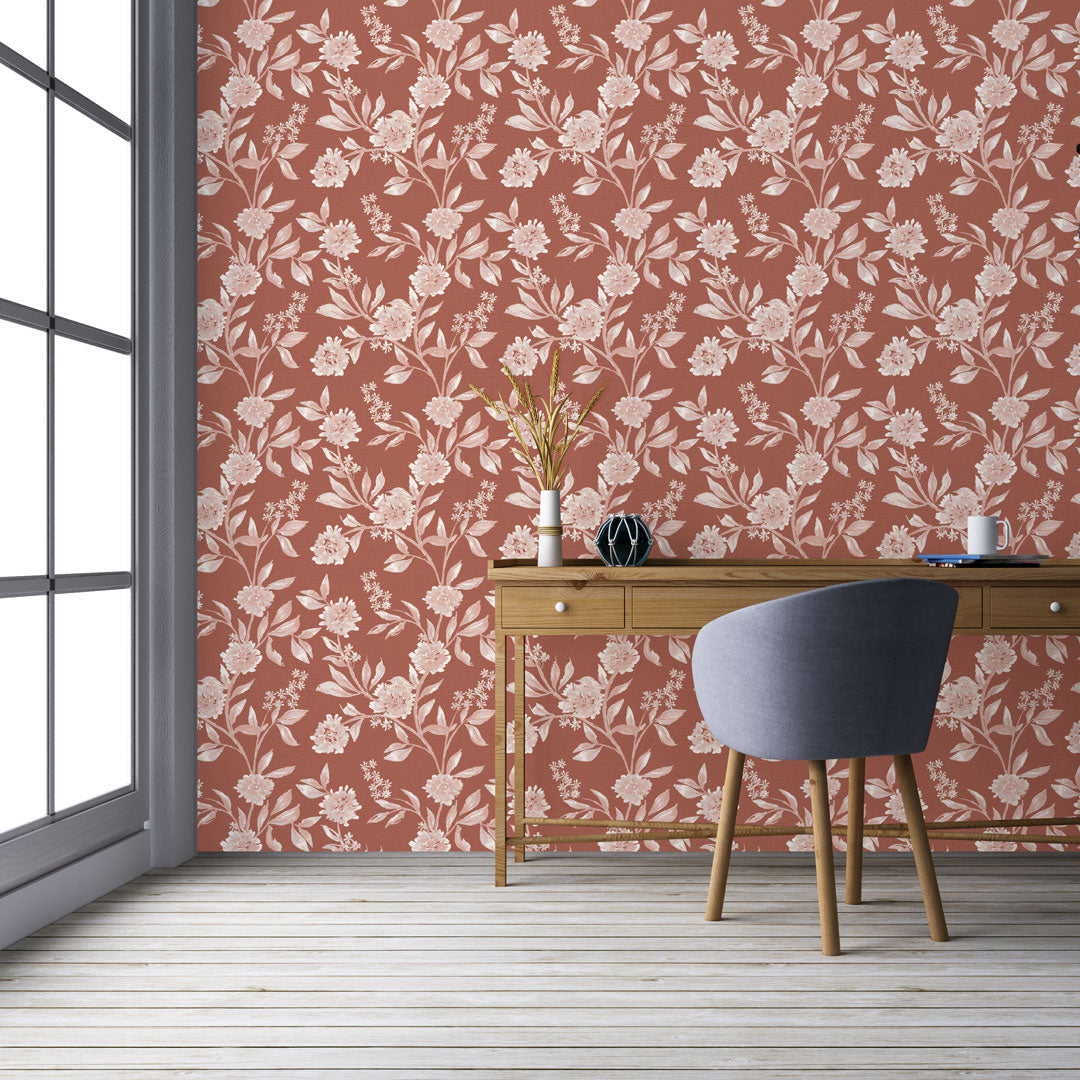 Clay Peonies Wallpaper featuring vibrant floral patterns on a smooth surface, ideal for modern home decor.