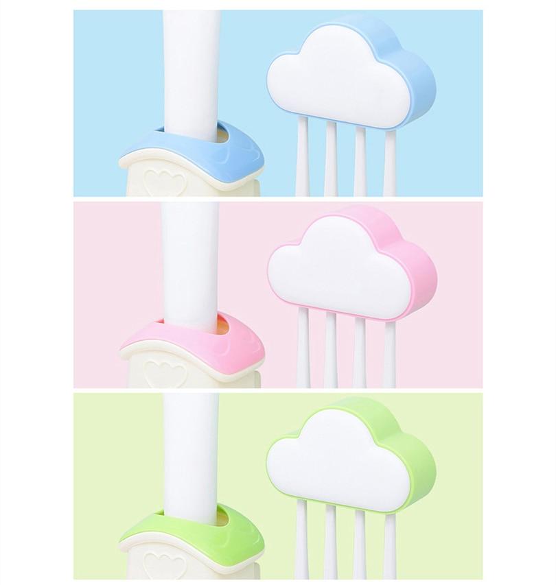 A stylish cloud-shaped toothbrush holder with a built-in toothpaste dispenser, designed for kids' bathrooms.