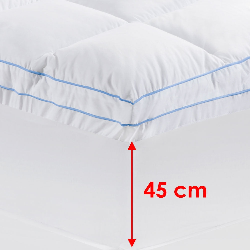 Cloudland 750GSM Memory Resistant Microball Fill Mattress Topper Queen with a plush cotton top and quilted design, ideal for enhancing sleep comfort.