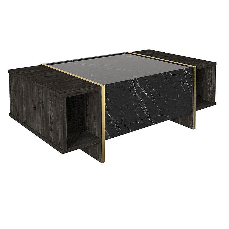 ALICE Coffee Table featuring a black marble effect with gold details, dimensions 104x60x37.3 cm, perfect for modern decor.