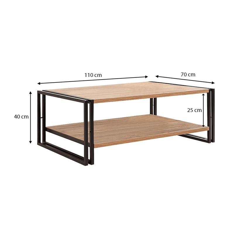 ANNABEL Coffee Table in Atlantic Pine with black metal legs, modern industrial design, dimensions 110x70x40 cm.