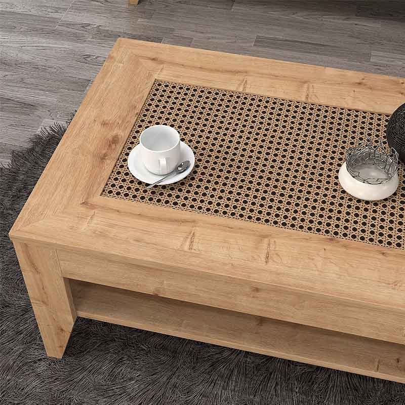 ANDALUSIA Coffee Table in sapphire oak finish, measuring 90x60x40cm, showcasing its elegant design and durable melamine surface.