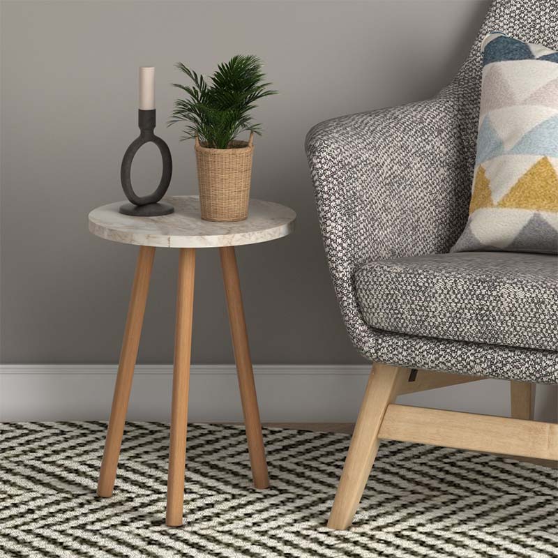 ANDRA Coffee Table featuring a beige marble effect surface and solid beech wood legs, perfect for modern interiors.