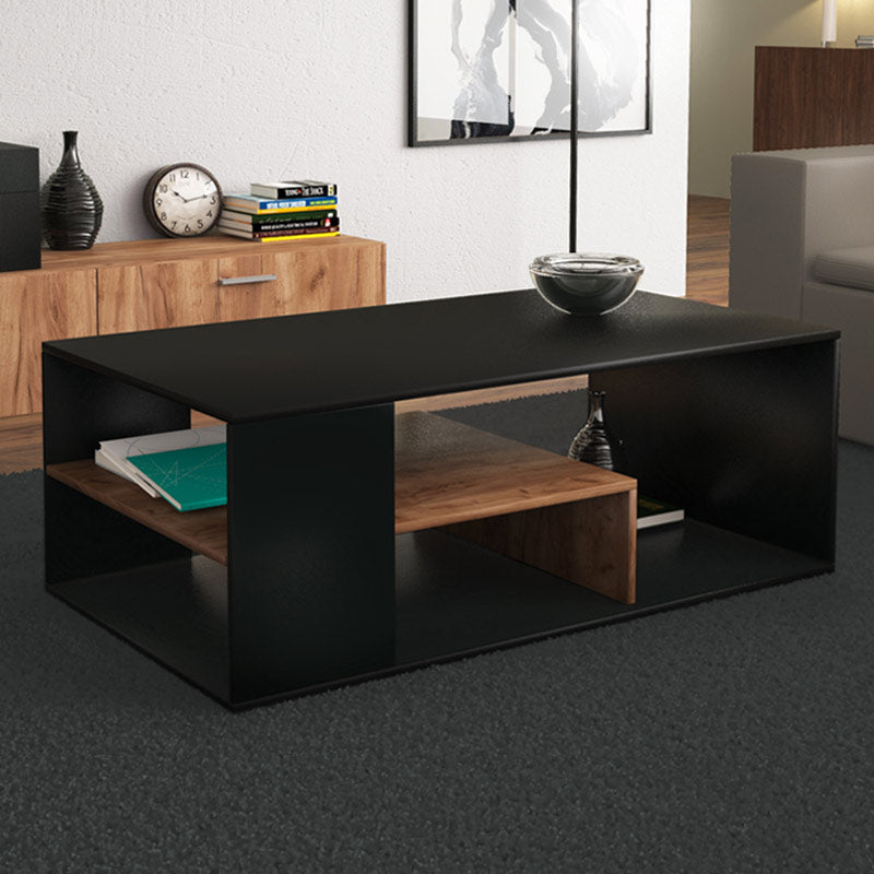 Coffee Table ANGELA in black and light walnut finish, featuring a modern design and sturdy melamine construction.