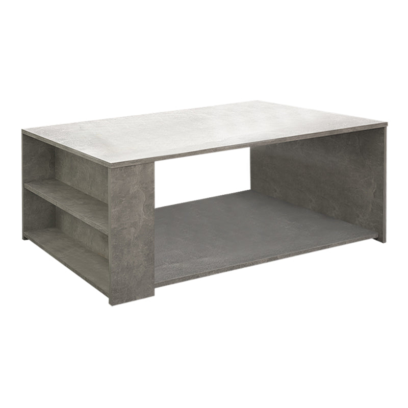 Coffee Table ANGELA in concrete grey, measuring 110x60x40 cm, showcasing a modern design with a durable melamine surface.