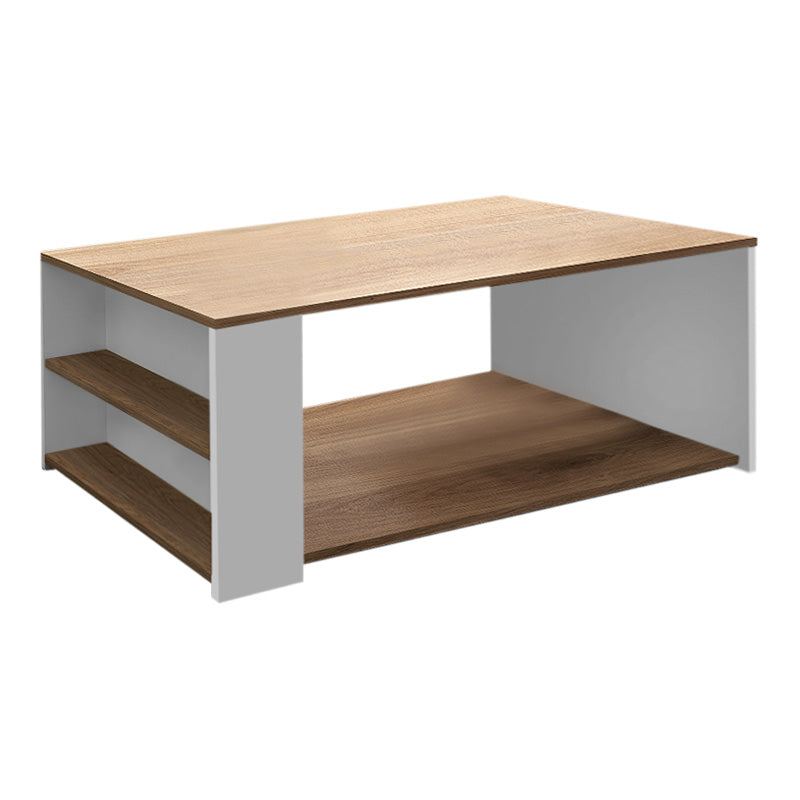 Coffee Table ANGELA in oak white, dimensions 110x60x40cm, showcasing its sleek design and melamine finish.