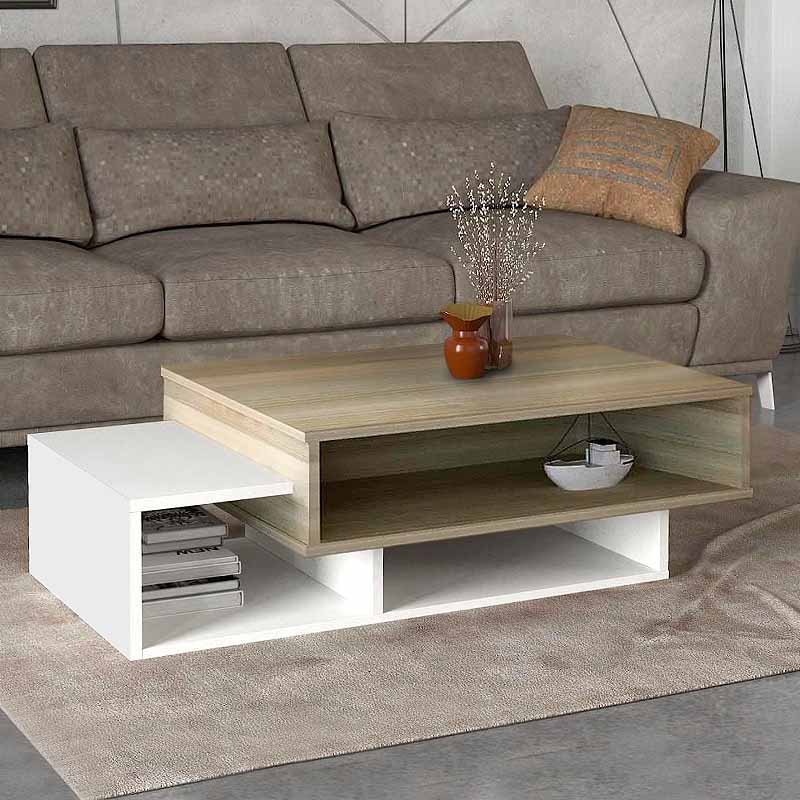 BIANCA Coffee Table in White and Cordoba finish, showcasing its sleek design and dimensions.