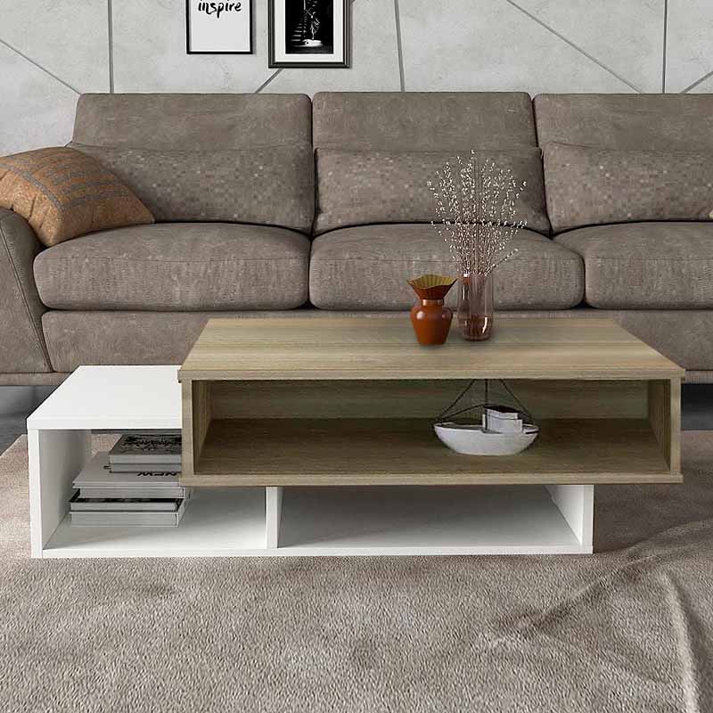 BIANCA Coffee Table in White and Cordoba finish, showcasing its sleek design and dimensions.