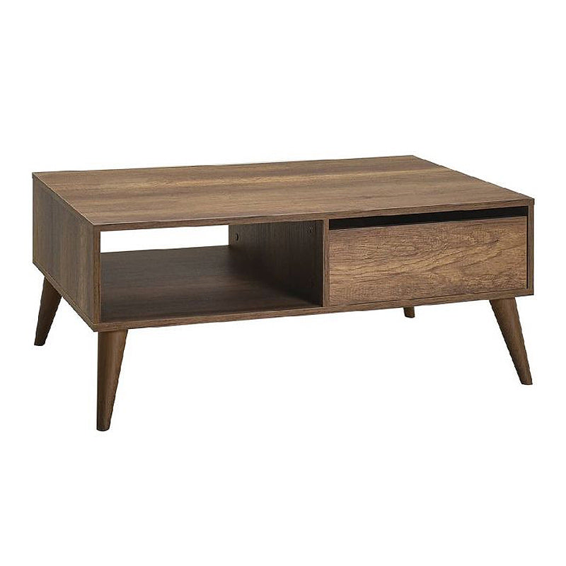 Coffee Table BUCHAREST in walnut finish, featuring a sleek design and one drawer, perfect for modern interiors.