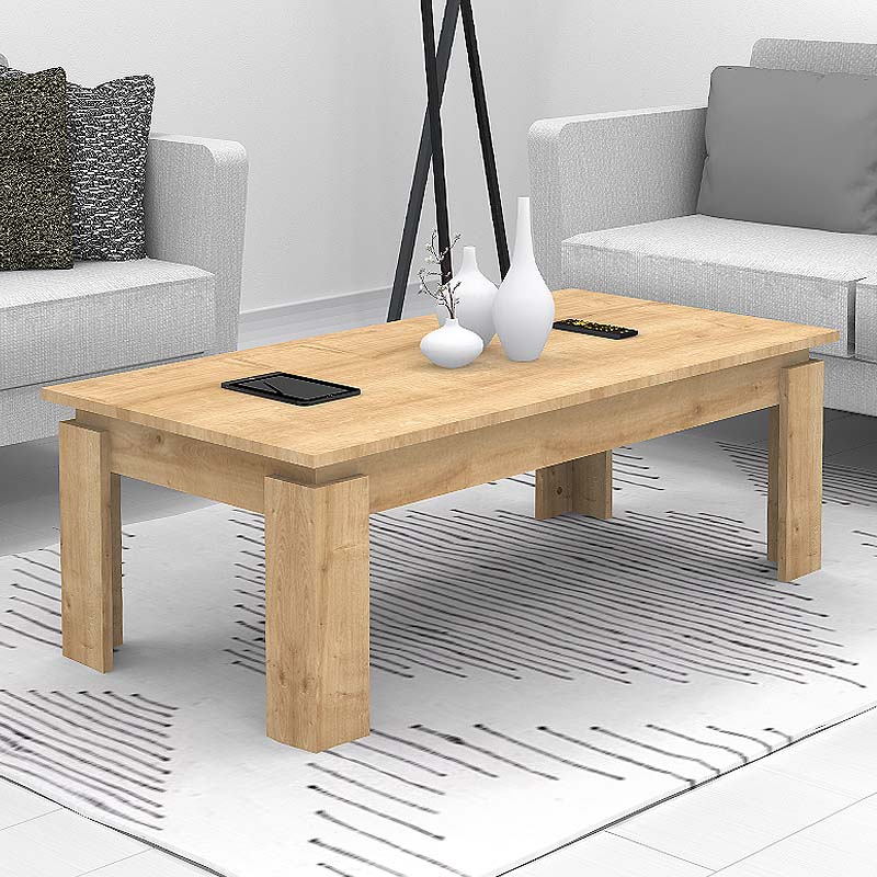 Coffee Table CLARA in natural beech finish, dimensions 110x60x41 cm, showcasing its elegant design and sturdy construction.