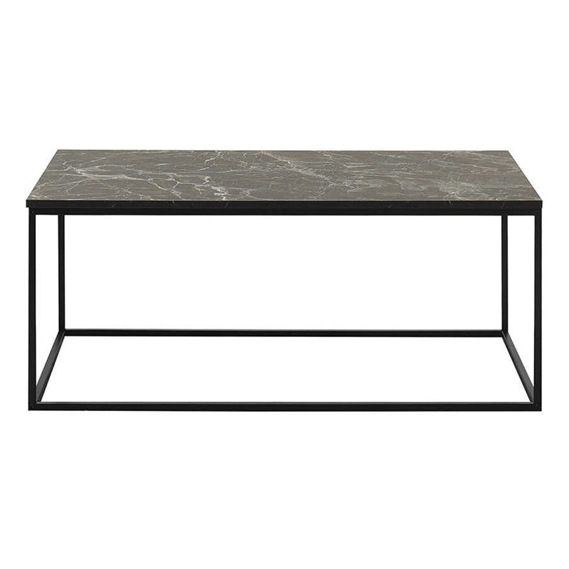 CONFINNE coffee table with marble effect finish, dimensions 100x60x42 cm, made of melamine and metal, suitable for home and office use.