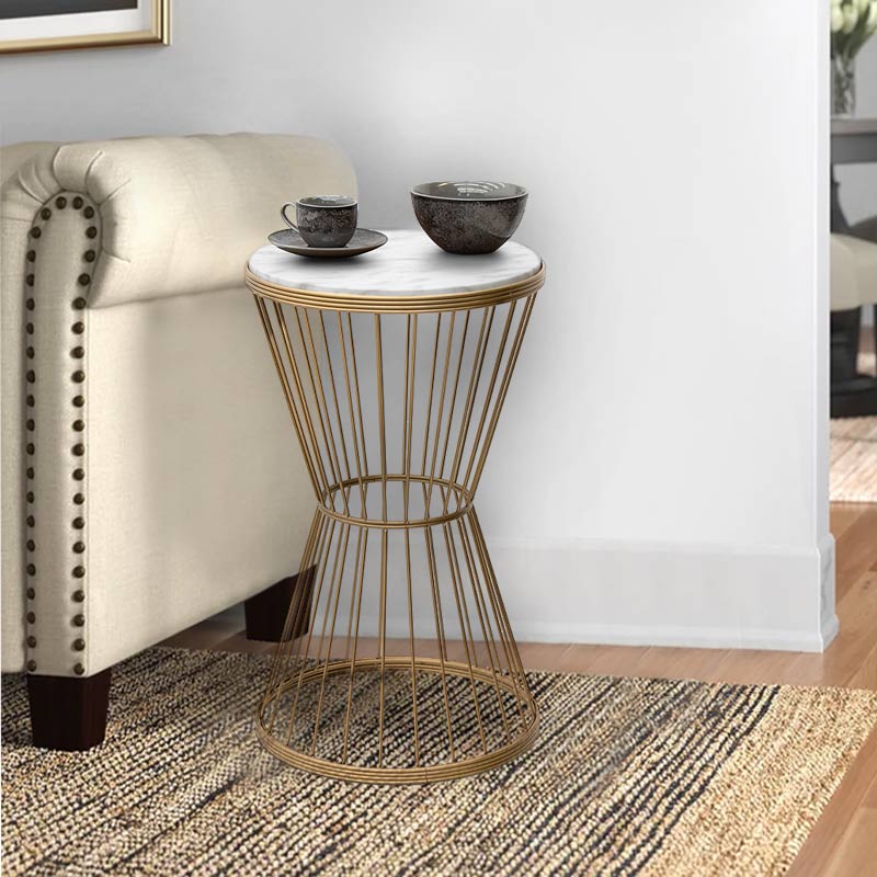 Stylish Coffee Table DOLORES in golden and white finish, measuring 35x35x58 cm, perfect for modern interiors.