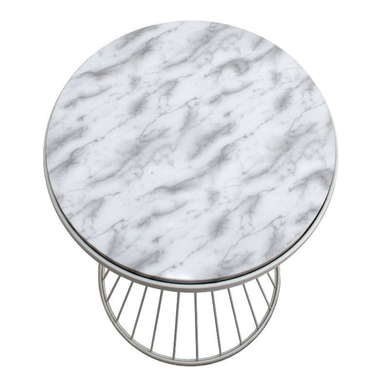 Coffee Table DOLORES with white marble effect, 35x35x58 cm, featuring a sleek MDF and metal design.