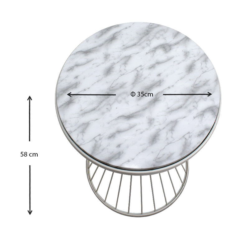 Coffee Table DOLORES with white marble effect, 35x35x58 cm, featuring a sleek MDF and metal design.