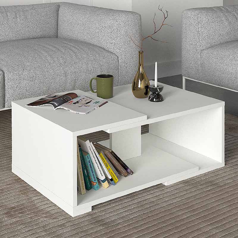 Coffee Table ELKE in white, dimensions 81.8x50x35 cm, featuring a sleek melamine finish and modern design.