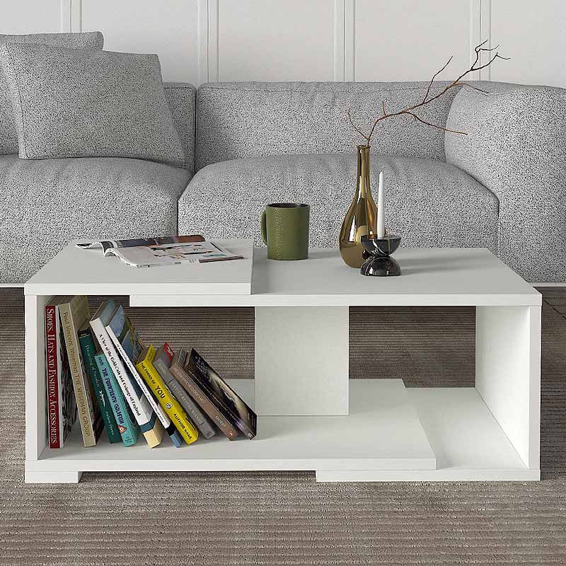 Coffee Table ELKE in white, dimensions 81.8x50x35 cm, featuring a sleek melamine finish and modern design.