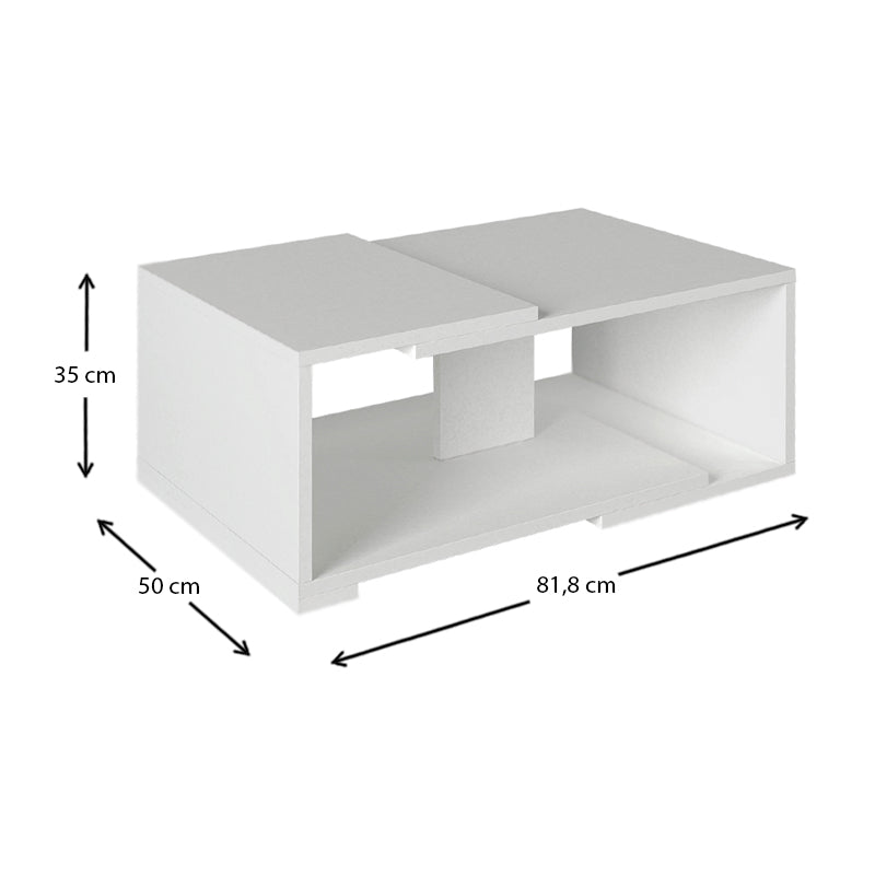 Coffee Table ELKE in white, dimensions 81.8x50x35 cm, featuring a sleek melamine finish and modern design.