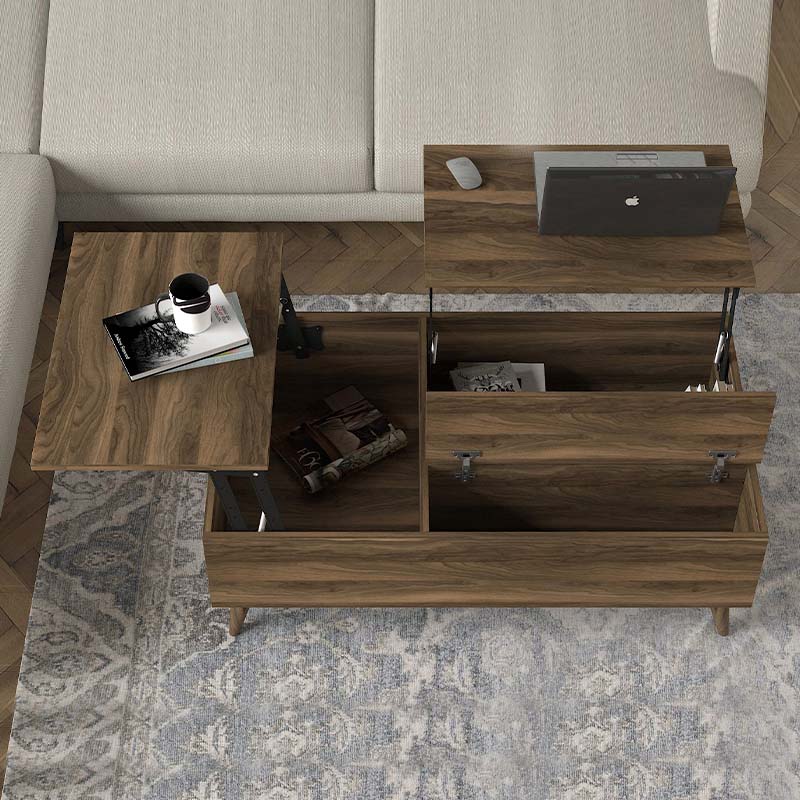 HIDE Walnut Coffee Table with lift-top mechanism and storage compartment, showcasing a stylish walnut finish.