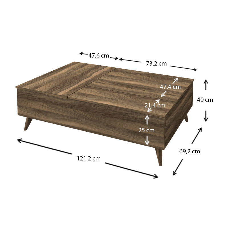 HIDE Walnut Coffee Table with lift-top mechanism and storage compartment, showcasing a stylish walnut finish.