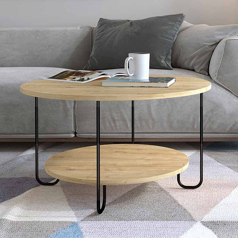 IMPERIA Coffee Table in natural beech finish, measuring 80x80x45 cm, showcasing its modern design and sturdy construction.