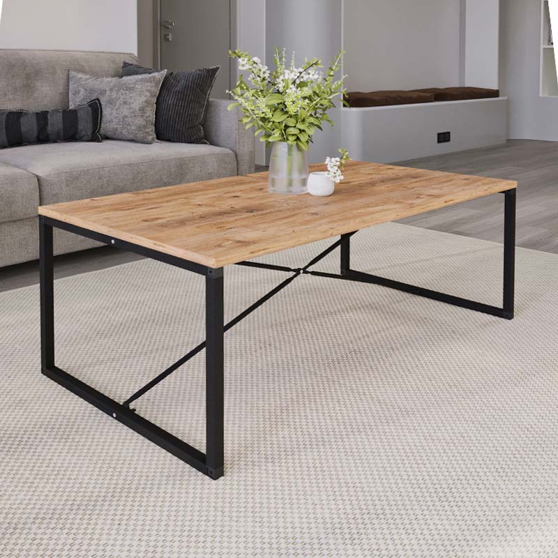 JAVA Coffee Table in pine oak finish, dimensions 100x55x42 cm, showcasing its modern design and durable construction.