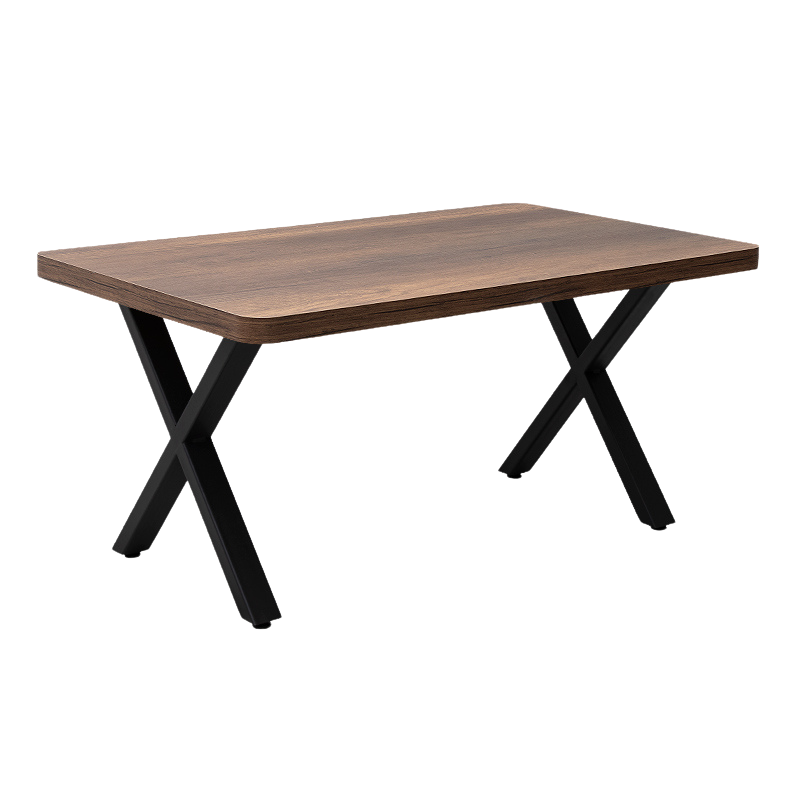 MALVIN Coffee Table in walnut finish with black metal base, dimensions 100x60x45 cm, perfect for home or office use.