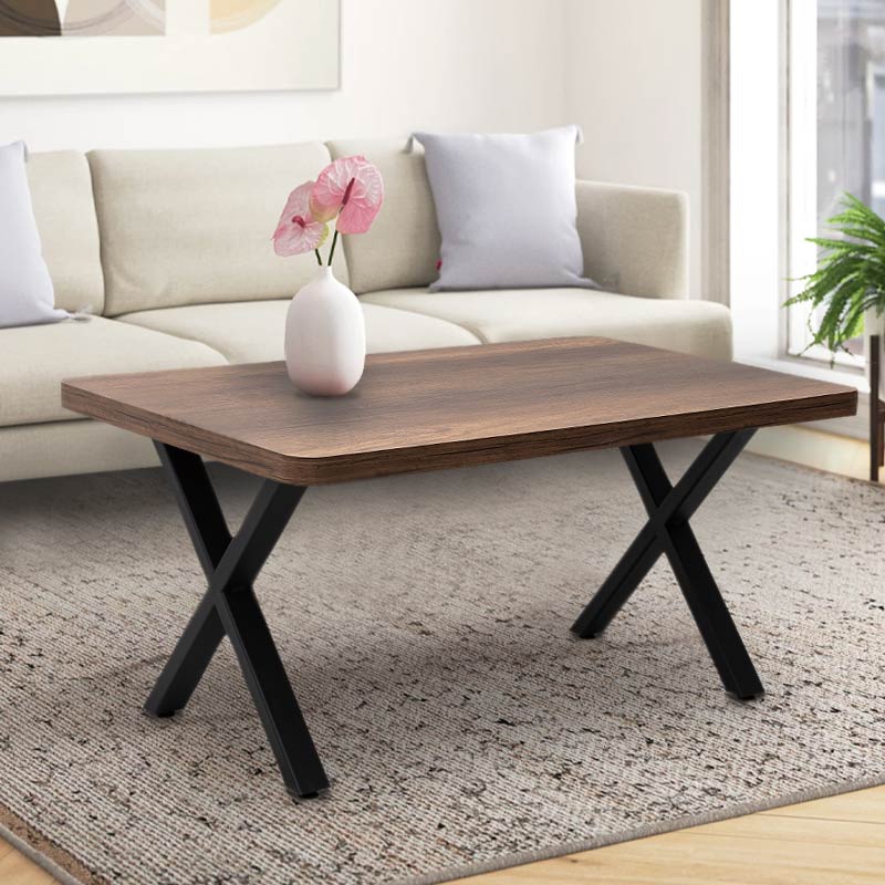 MALVIN Coffee Table in walnut finish with black metal base, dimensions 100x60x45 cm, perfect for home or office use.