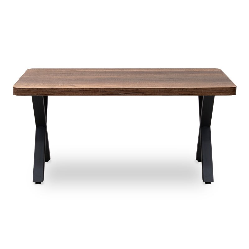 MALVIN Coffee Table in walnut finish with black metal base, dimensions 100x60x45 cm, perfect for home or office use.