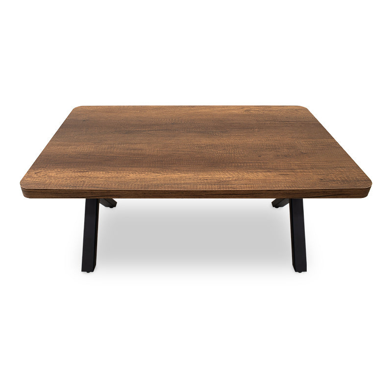 MALVIN Coffee Table in walnut finish with black metal base, dimensions 100x60x45 cm, perfect for home or office use.