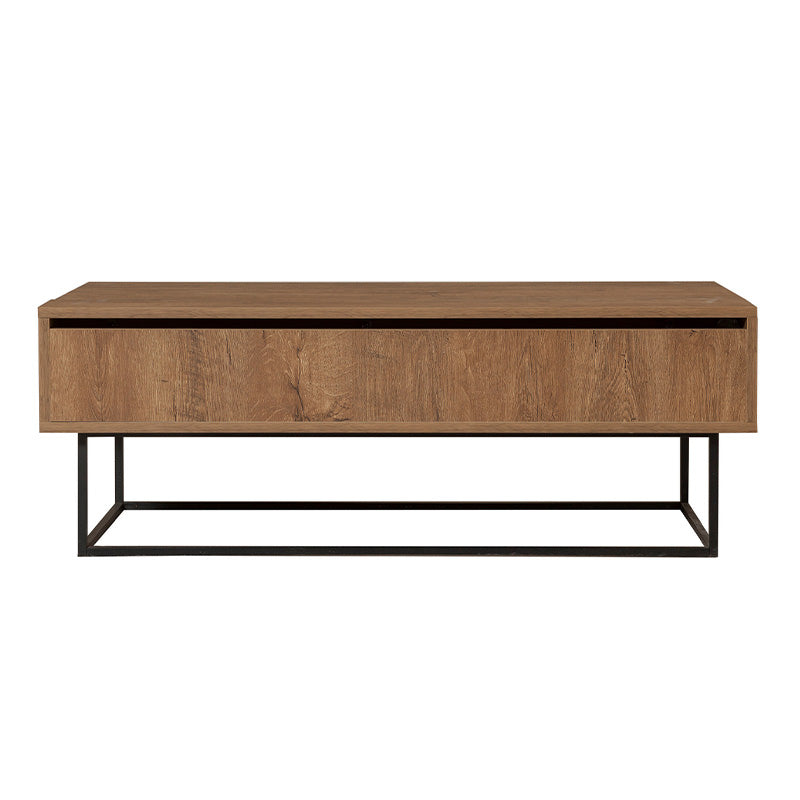 MARTINIQUE Coffee Table in walnut finish with adjustable top and metal legs, showcasing its modern design and functional features.