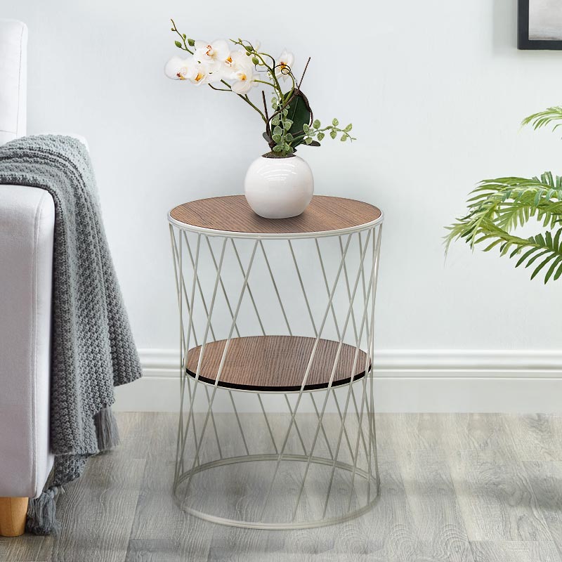 MELISSA Coffee Table in white and walnut finish, featuring a sleek design and a shelf underneath.