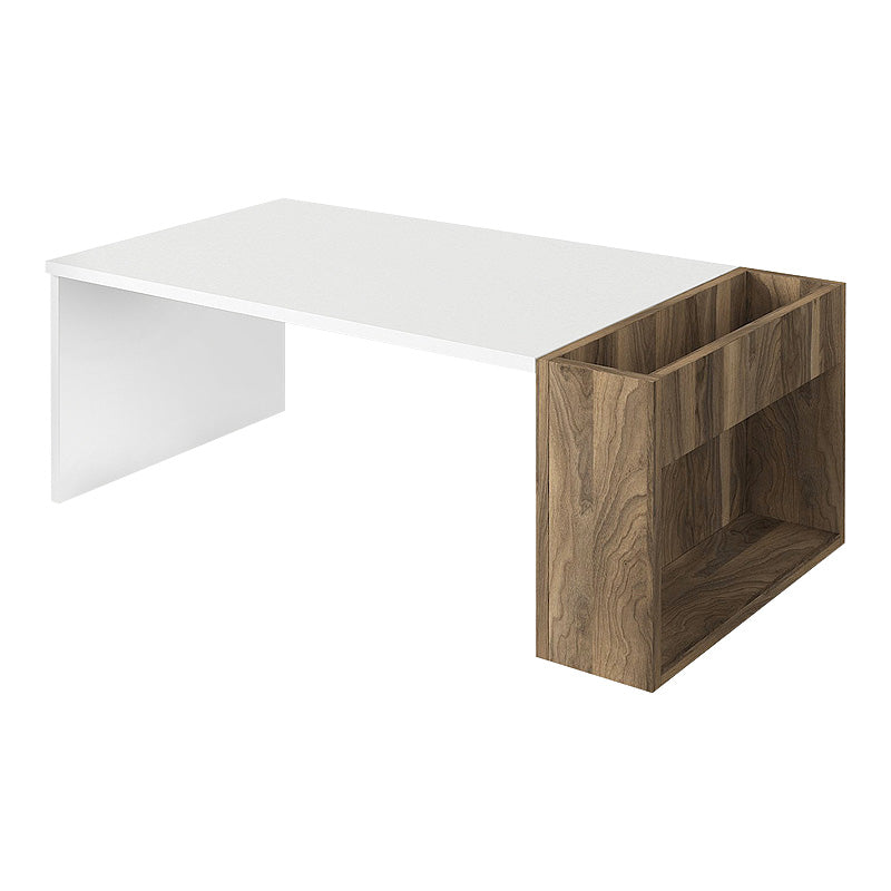 PAX Coffee Table in White and Walnut, showcasing its elegant design and compact dimensions.