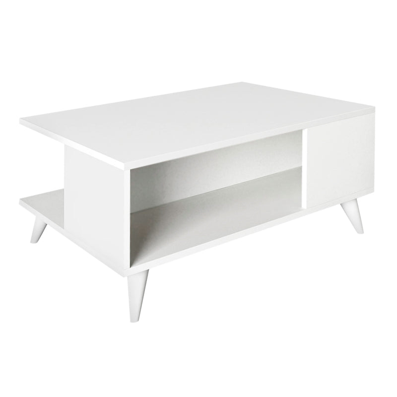 Stylish white Coffee Table PEDRO with melamine finish, dimensions 90x60x38.6 cm, perfect for modern interiors.