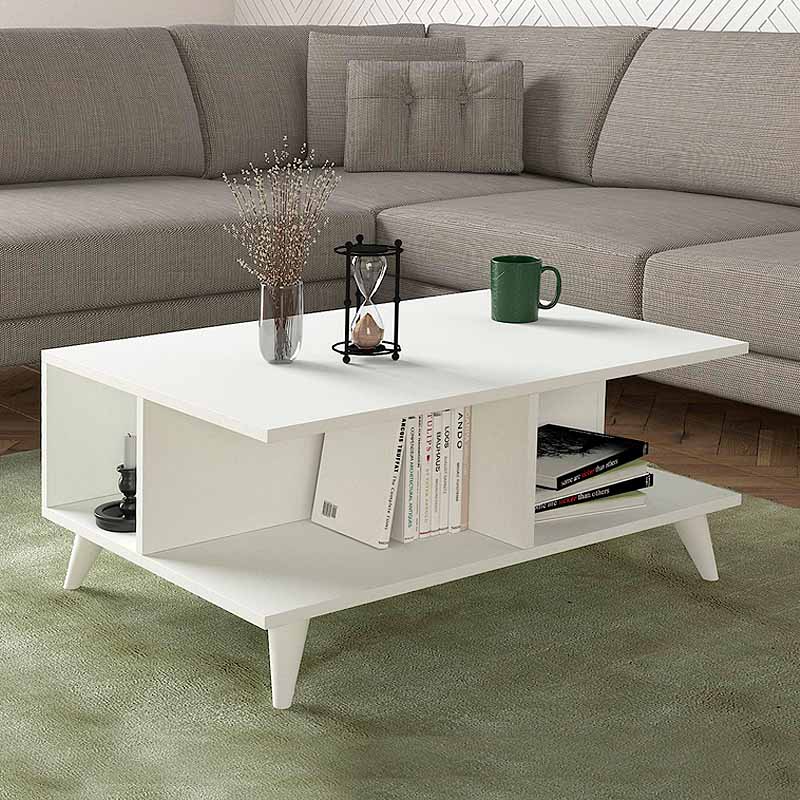 Stylish white Coffee Table PEDRO with melamine finish, dimensions 90x60x38.6 cm, perfect for modern interiors.