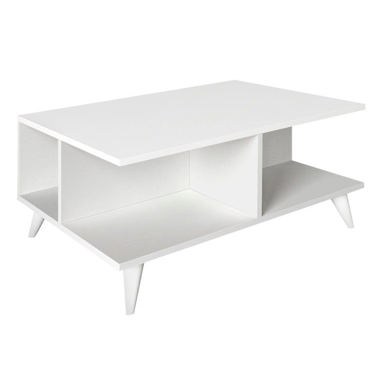 Stylish white Coffee Table PEDRO with melamine finish, dimensions 90x60x38.6 cm, perfect for modern interiors.