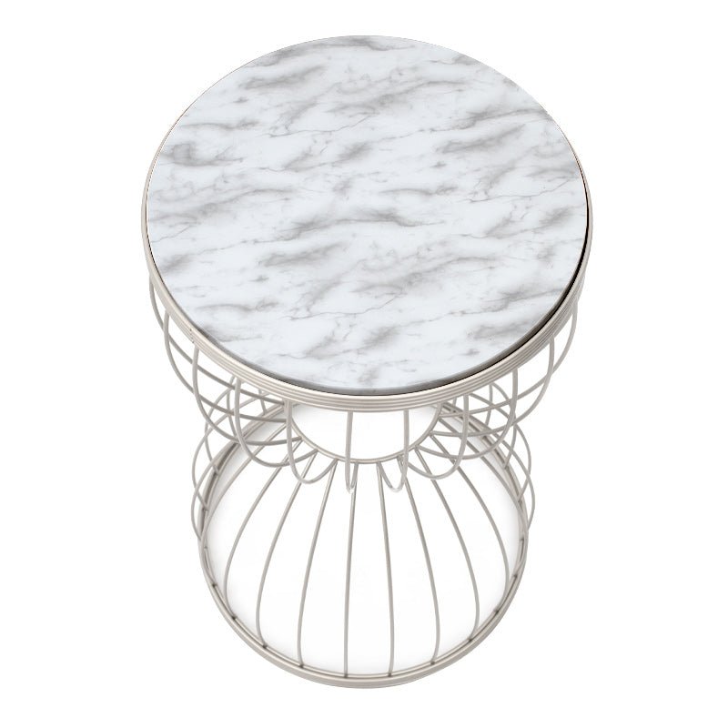 PERLA Coffee Table featuring a white marble effect, made of MDF and metal, measuring 35x35x58 cm, ideal for modern interiors.