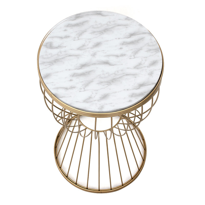 RACHEL Gold Coffee Table with white marble effect, 35x35x58 cm, showcasing its elegant design and durable materials.