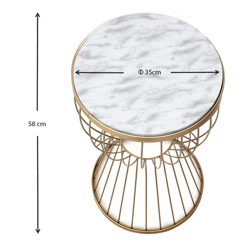 RACHEL Gold Coffee Table with white marble effect, 35x35x58 cm, showcasing its elegant design and durable materials.