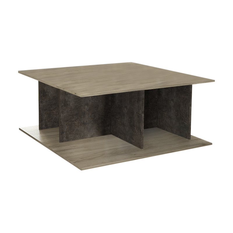 Coffee Table ROBERT in Grey Oak - Dark, featuring a sleek design and sturdy melamine construction, dimensions 90x90x42 cm.