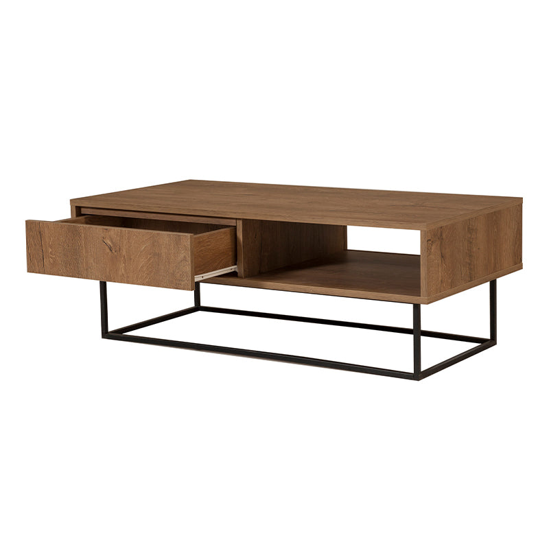 SASCHA Coffee Table in walnut finish with lift-top mechanism and metal legs, perfect for modern living spaces.