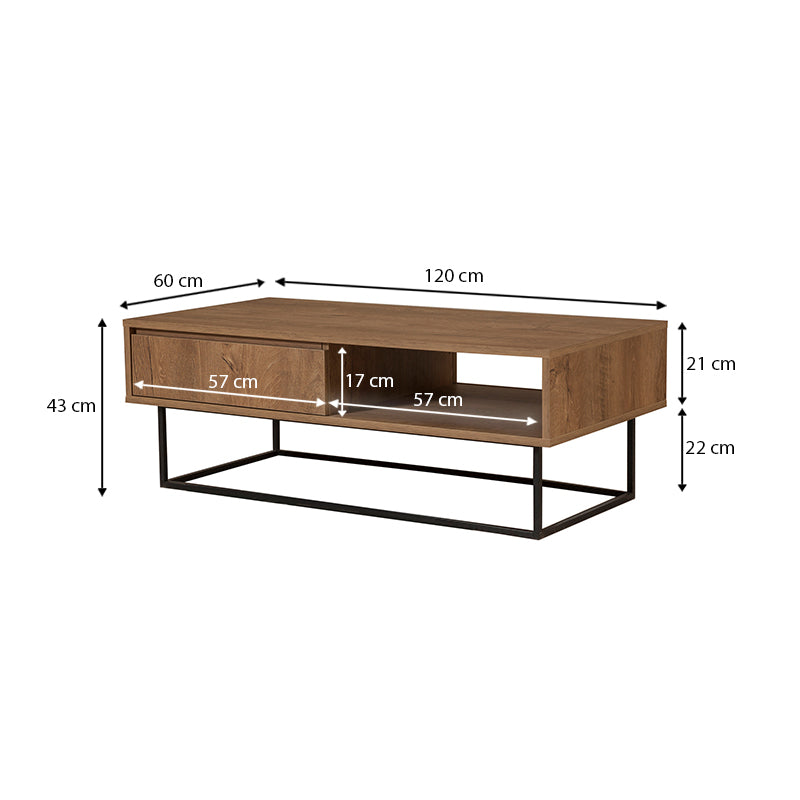 SASCHA Coffee Table in walnut finish with lift-top mechanism and metal legs, perfect for modern living spaces.