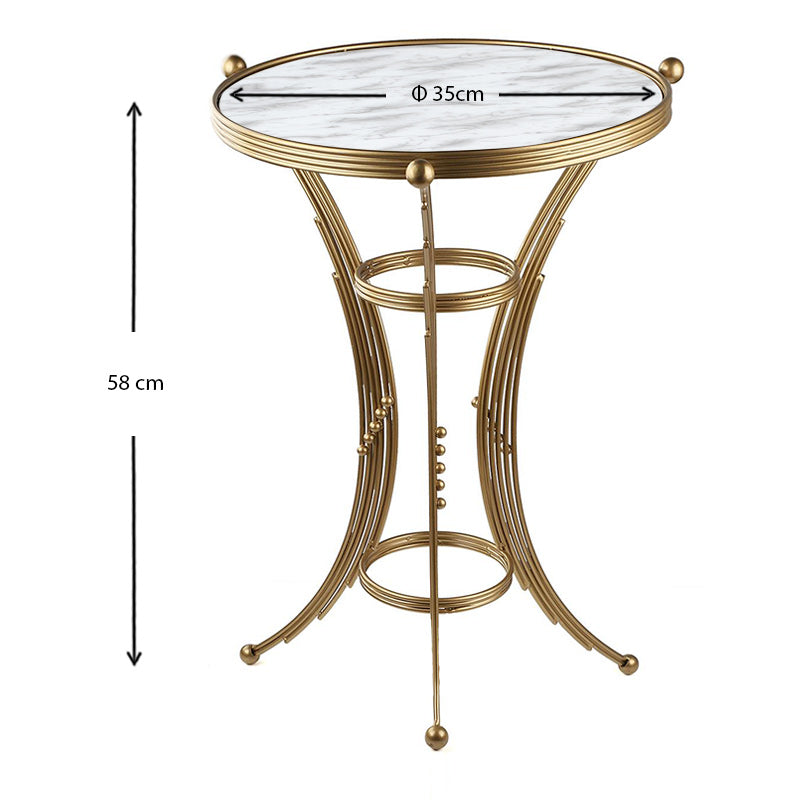 SCHICK Metallic Coffee Table with gold finish and white marble effect, measuring 35x35x59 cm, showcasing its elegant design.