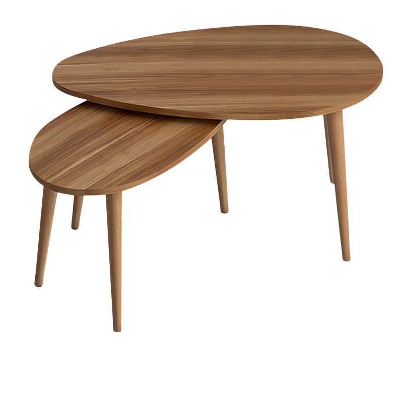 LUANA Walnut Coffee Table Set featuring two melamine tables with solid beech wood legs, showcasing a rich walnut color finish.