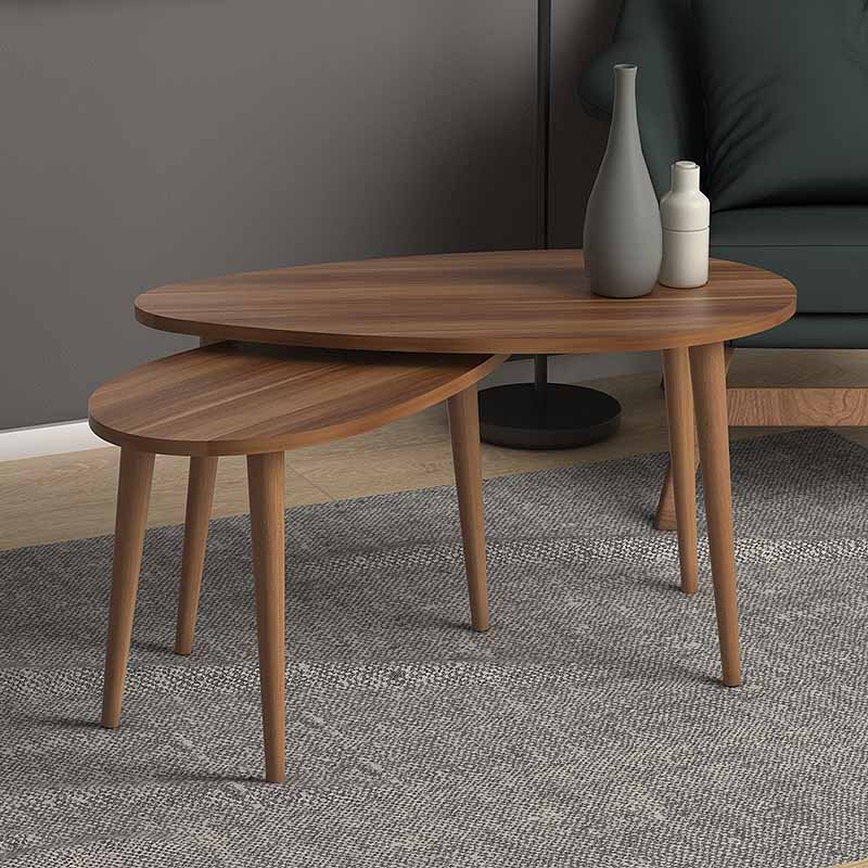 LUANA Walnut Coffee Table Set featuring two melamine tables with solid beech wood legs, showcasing a rich walnut color finish.