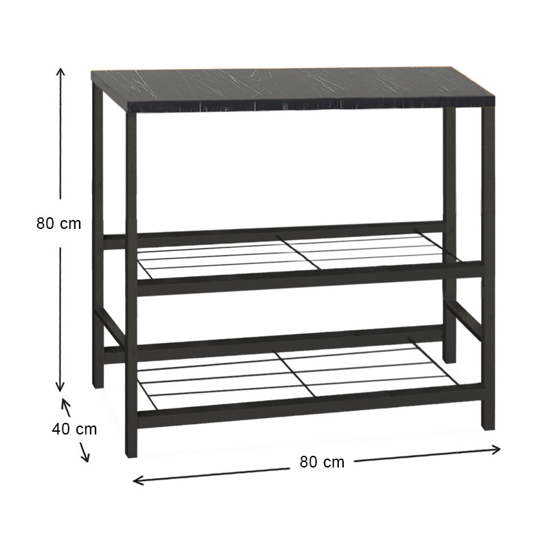 SIMPLE Black Coffee Table with Marble Effect, featuring two metal shelves and a sleek design, perfect for modern living spaces.