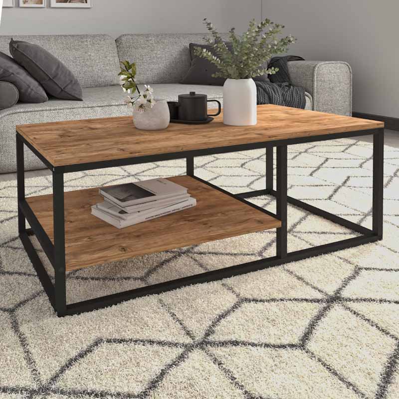 SPACE Coffee Table in oak finish, dimensions 106x50x42cm, featuring a scratch-resistant metal frame and melamine surface.