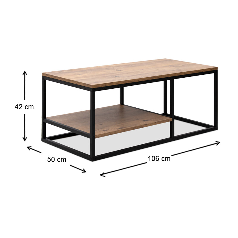 SPACE Coffee Table in oak finish, dimensions 106x50x42cm, featuring a scratch-resistant metal frame and melamine surface.