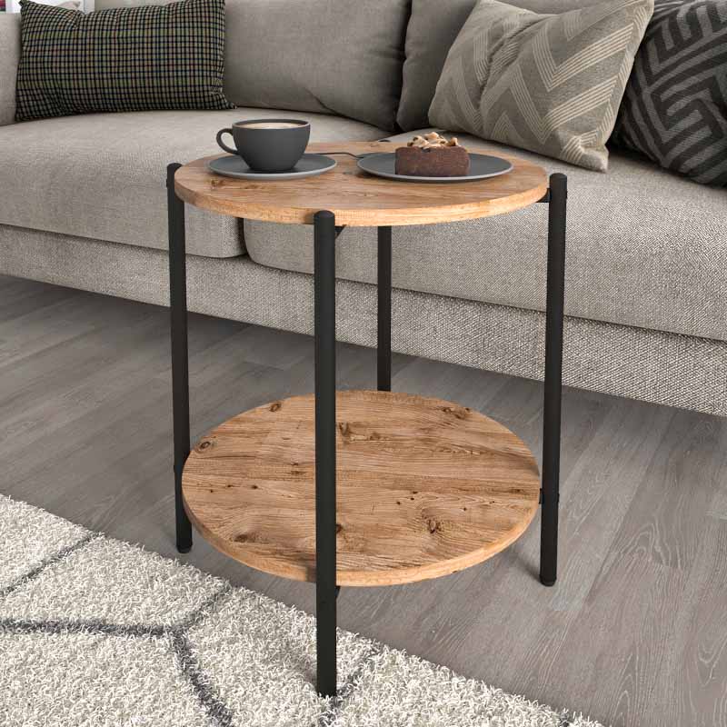 STAMPA Coffee Table in oak melamine finish, measuring 43x43x60 cm, showcasing its modern design and sturdy construction.