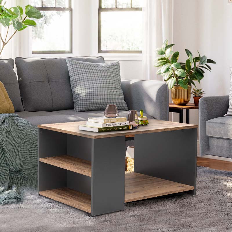 Stylish Coffee Table STEFANIE in oak and anthracite, showcasing its elegant design and durable melamine finish.